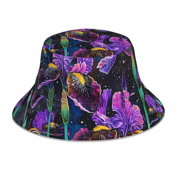 Xecao Starry Night Iris Field Print Men and Women Night Reflective Hat Runner Cap Visor Bucket Hat Boonie Cap