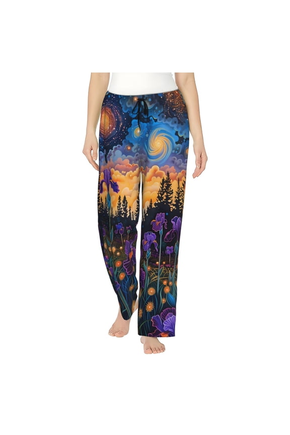 Starry Night Iris Field Print Women's Straight Lounge Pajama Pants,The Epitome of Relaxed Sleepwear-