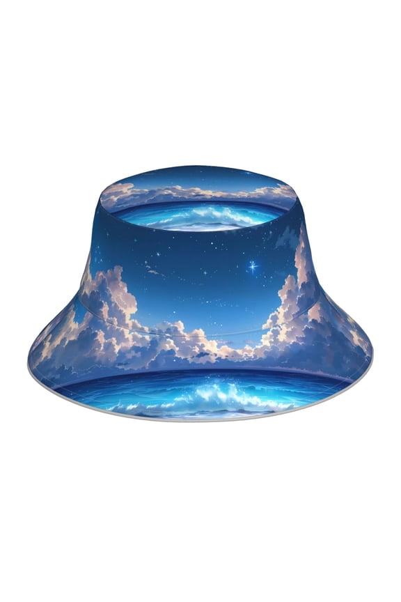 Starry Night Ocean View Print Men and Women Night Reflective Hat Runner Cap Visor Bucket Hat Boonie Cap
