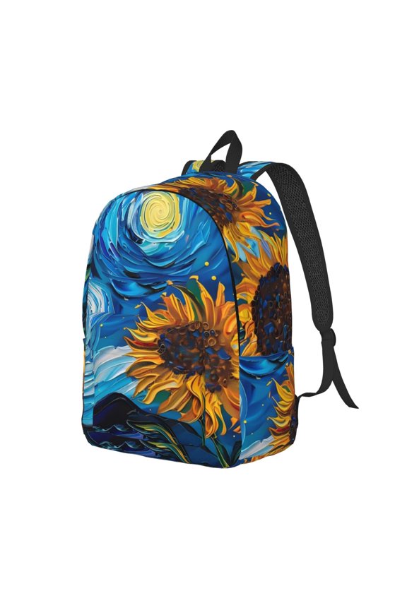 Starry Night Sunflower Field for Canvas College Laptop Backpack, a Durable Rucksack for Both Men and Women, ideal for travel, school, and daily use Bag-Small