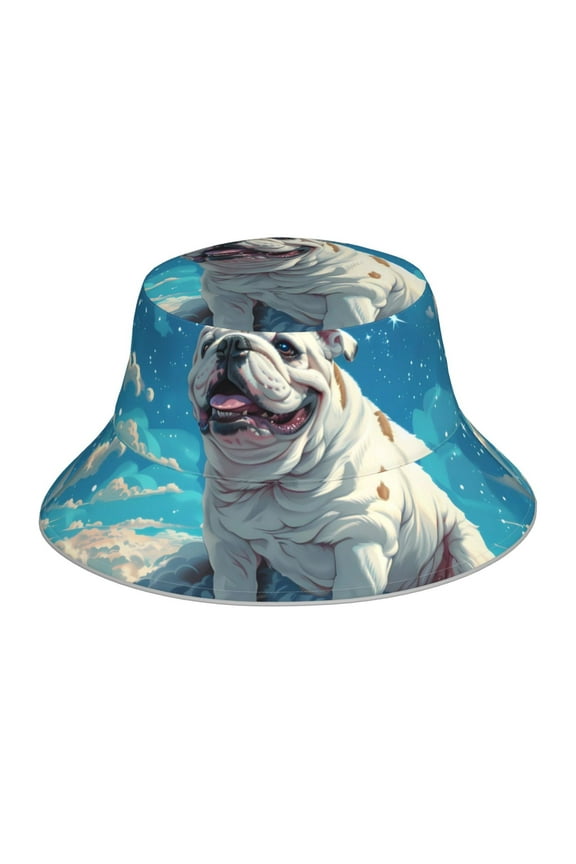 Starry Sky Cloud Bulldog Print Men and Women Night Reflective Hat Runner Cap Visor Bucket Hat Boonie Cap
