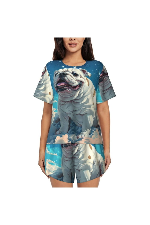 Starry Sky Cloud Bulldog print Swimsuit for women, Summer-ready, sporty style.Quick-dry fabric. Many sizes & colors.