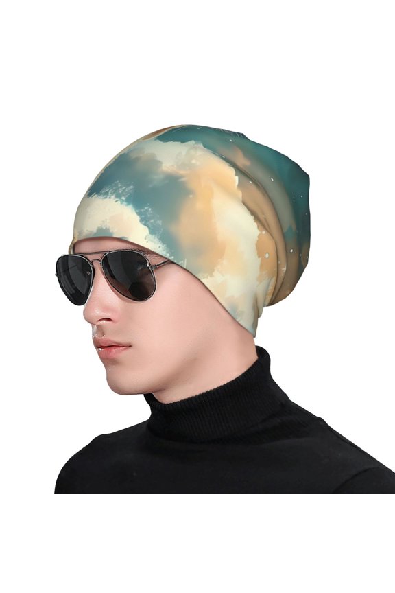 Starry Sky Cloud Cute Rabbit Print Beanie Knitted Hat for Men Women, Winter Fashion Knit Cuffed Caps Unisex