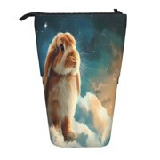 Xecao Starry Sky Cloud Cute Rabbit Print Telescopic Pencil Bag Pen Holder Pop Up Stationery Case Stand-up Retractable Transformer Bag Standing Organizer