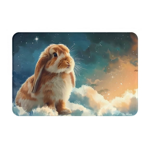 Xecao Starry Sky Cloud Cute Rabbit print Flannel Mat: Non-slip, 16x24in. Ideal for kitchen, bedroom, bath & living room.