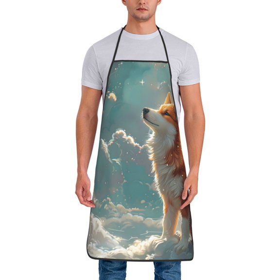 Xecao Starry Sky Cloud Fox Print Funny BBQ Chef Aprons for Men Women,Adjustable Kitchen Cooking Aprons with Pocket Waterproof Oil Proof No Pilling Fading