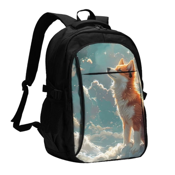 Xecao Starry Sky Cloud Fox for Travel Laptop Backpack, USB-Charging-Enabled, Spacious Business Backpack for Men and Women,College School Computer Bag