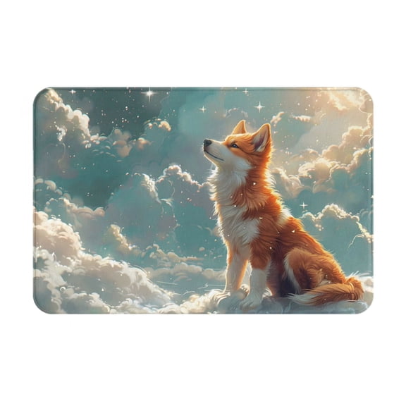 Xecao Starry Sky Cloud Fox print Flannel Mat: Non-slip, 16x24in. Ideal for kitchen, bedroom, bath & living room.
