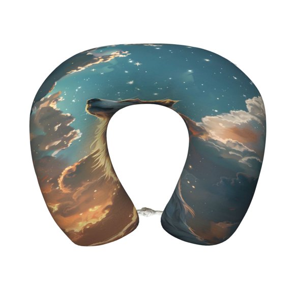 Xecao Starry Sky Cloud Wolf Print Memory Foam Cervical Neck Pillow Versatile U-Shaped Pillows for Home,Office,Camping,Travelling,Soft Washable Cover