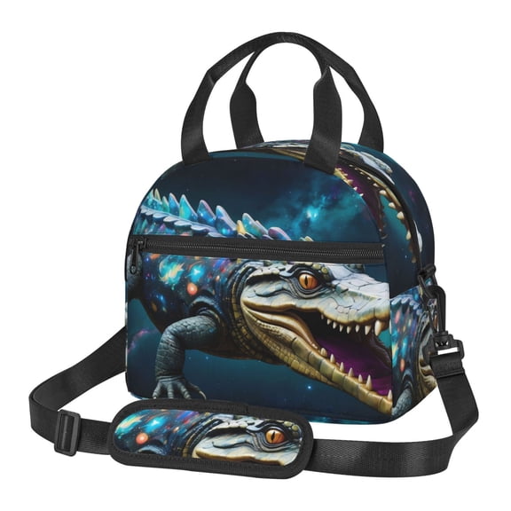 Xecao Starry Sky Colorful Crocodile Print Insulated Lunch Box, Lunch Cags Lunch Bag Featuring An Adjustable Shoulder Strap