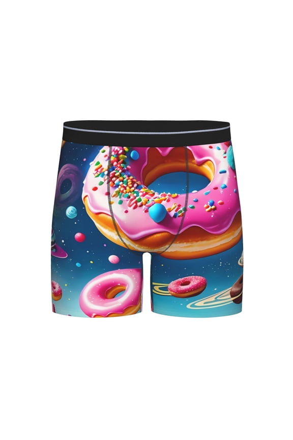Starry Sky Colorful Donut Print Boxer Briefs for Men's Stretch Moisture-Wicking Underwear, Mid-Rise Classics breathable fabric