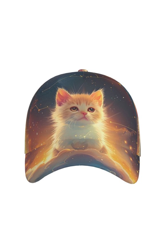Starry Sky Constellation Cat for Baseball Cap: Unisex, crafted from classic polyester twill fabric, featuring a soft unconstructed design