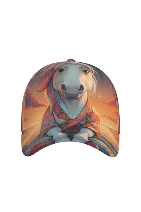 Starry Sky Cute Horse for Baseball Cap: Unisex, crafted from classic polyester twill fabric, featuring a soft unconstructed design