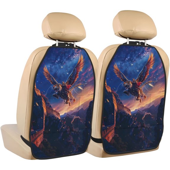 Xecao Starry Sky Flying Tiger Pattern Car Seat Back Protector 2 Pack Large Capacity Pocket, Kick Mats Back Seat Protector