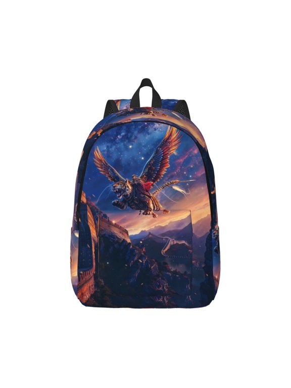 Starry Sky Flying Tiger for Canvas College Laptop Backpack, Durable Rucksack Travel Notebook Bag School Backpack Book Bag for Men Women
