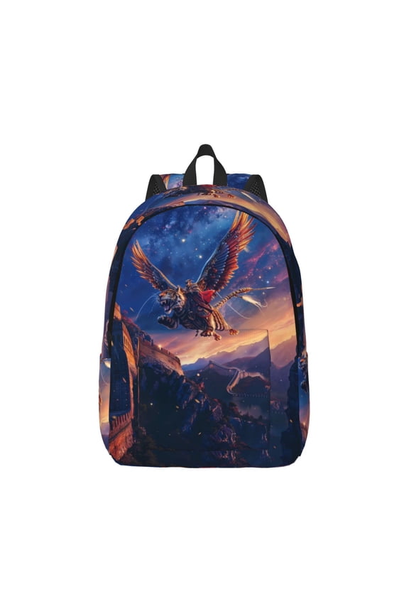 Starry Sky Flying Tiger for Canvas College Laptop Backpack, Durable Rucksack Travel Notebook Bag School Backpack Book Bag for Men Women