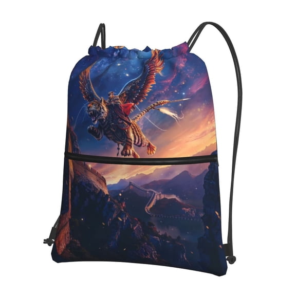 Xecao Starry Sky Flying Tiger for Drawstring Bags,Pull String Backpack Bags,String Bag Sackpack