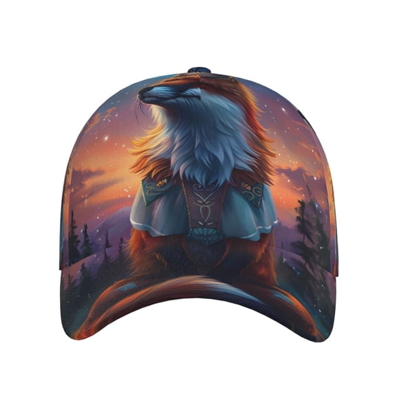 Xecao Starry Sky Meditating Fox for Baseball Cap: Unisex, crafted from classic polyester twill fabric, featuring a soft unconstructed design