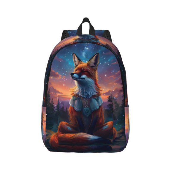 Xecao Starry Sky Meditating Fox for Canvas College Laptop Backpack, Durable Rucksack Travel Notebook Bag School Backpack Book Bag for Men Women