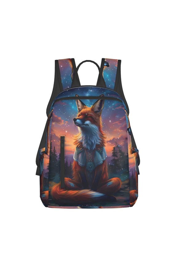 Starry Sky Meditating Fox print Backpack For women men Aesthetic Lightweight Travel Daypack Simple Cute Backpack For Bookbag
