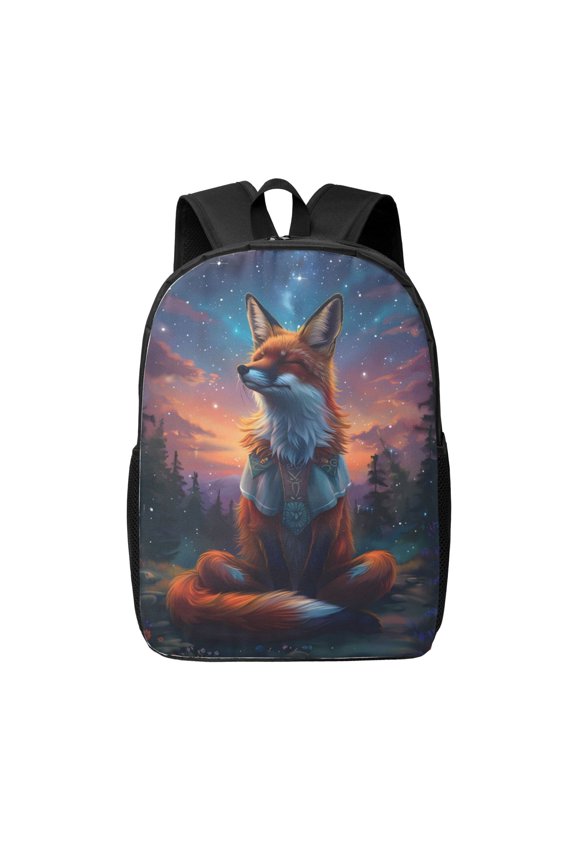 Starry Sky Meditating Fox print Travel Backpack, Large Computer Backpack for Men Women, College School Rucksack Book Bag