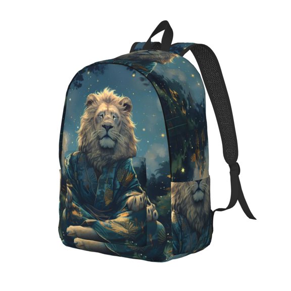 Xecao Starry Sky Meditating Lion Canvas College Laptop Backpack, a durable rucksack designed for both men and women, ideal for travel, school, and daily use-Small