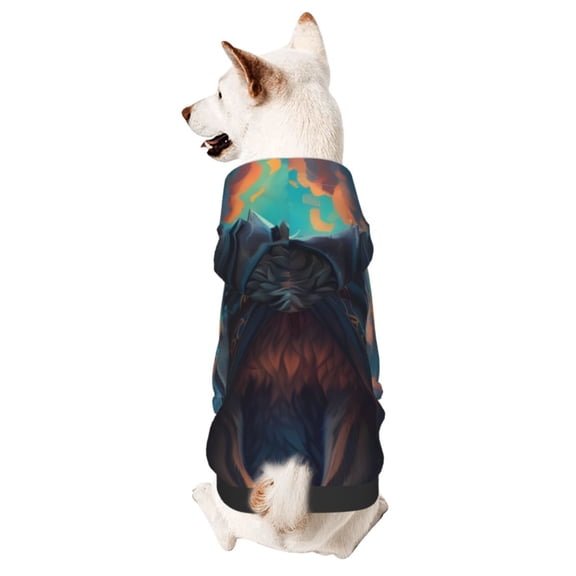 Xecao Starry Sky Moon Wolf Leader Pattern Sweatshirts Winter Pet Dog Hoodie Puppy Coat Dog Sweaters Dog Clothes with Hat Dog Clothes Costume Outfit,Small Pets Wear-Small