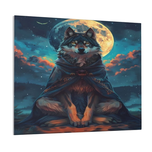 Xecao Starry Sky Moon Wolf Leader for Waterproof Framed Canvas Art - Modern Home Decor with Real Wood Frame for Gifting and Interior Design,Horizontal
