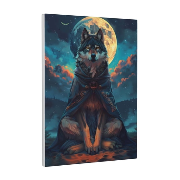 Xecao Starry Sky Moon Wolf Leader for Ready-to-Hang Canvas Art 12x16 Inches - Waterproof HD Print Solid Wood Frame for Gifting,Vertical