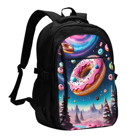 Xecao Starry Sky Pine Tree Donut for Travel Laptop Backpack, USB-Charging-Enabled, Spacious Business Backpack for Men and Women,College School Computer Bag