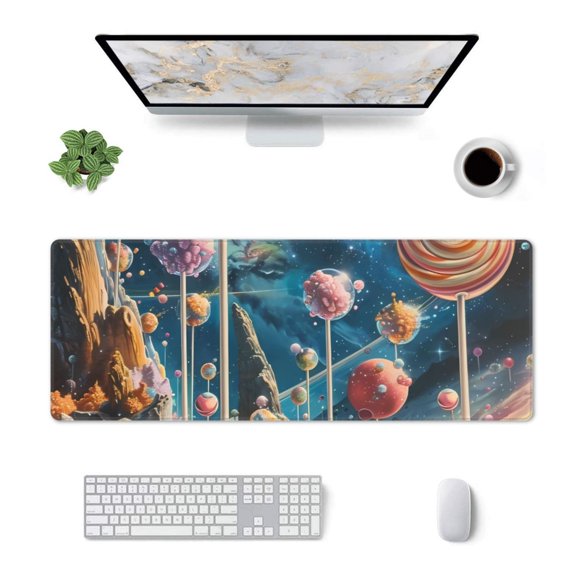 Xecao Starry Sky Planet Lollipop for Mouse Pad - Waterproof Extended Contour Mouse Mat, Large Gaming Mousepad Laptop Keyboard Mat with Non-Slip Rubber Base
