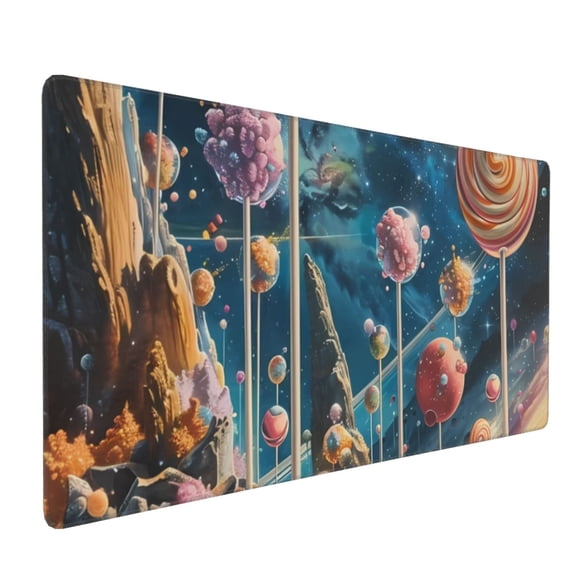 Xecao Starry Sky Planet Lollipop Print Large Mouse Pad, 16x35.5in Mousepad, Professional Non-Slip Rubber Base Big Mouse Pad, Mouse Pad for Gaming & Office Full Desk Mouse Pad