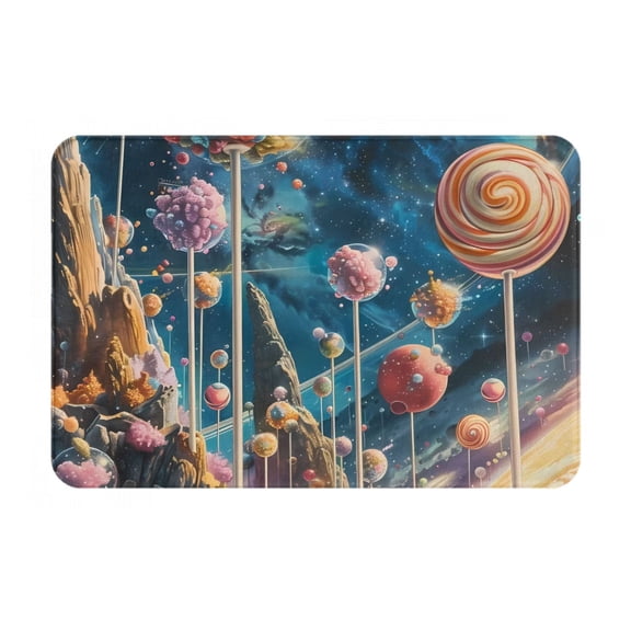 Xecao Starry Sky Planet Lollipop print Flannel Mat: Non-slip, 16x24in. Ideal for kitchen, bedroom, bath & living room.