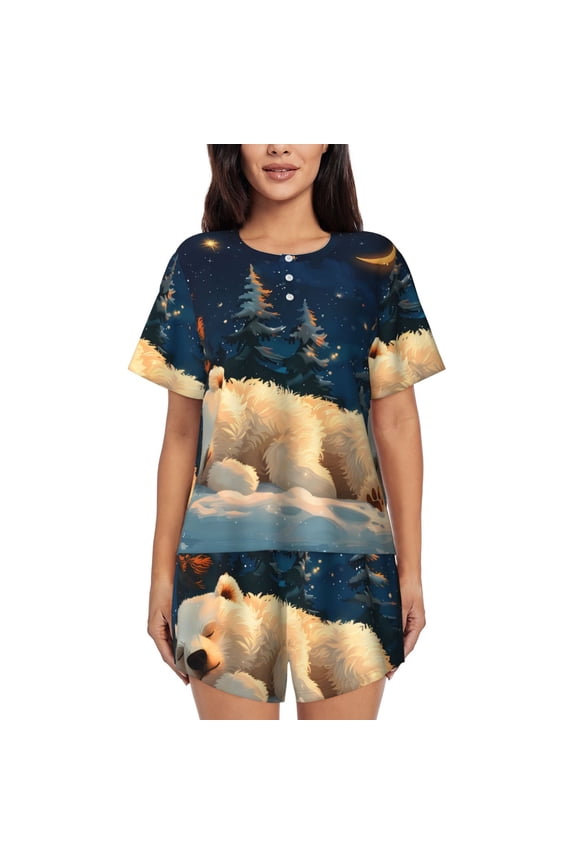 Starry Sky Sleep White Bear print Swimsuit for women, Summer-ready, sporty style.Quick-dry fabric. Many sizes & colors.