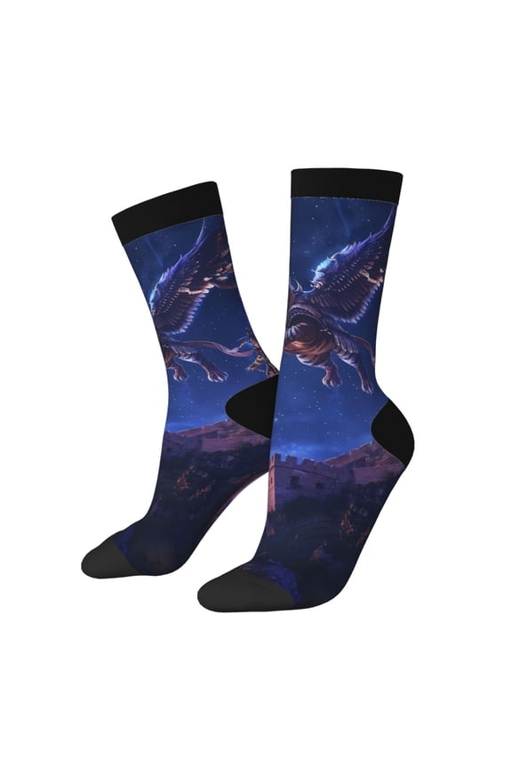 Starry Sky Wall Flying Tiger Pattern Sport Socks for Women and Men Crew Socks Sporty Calf Socks Casual Socks