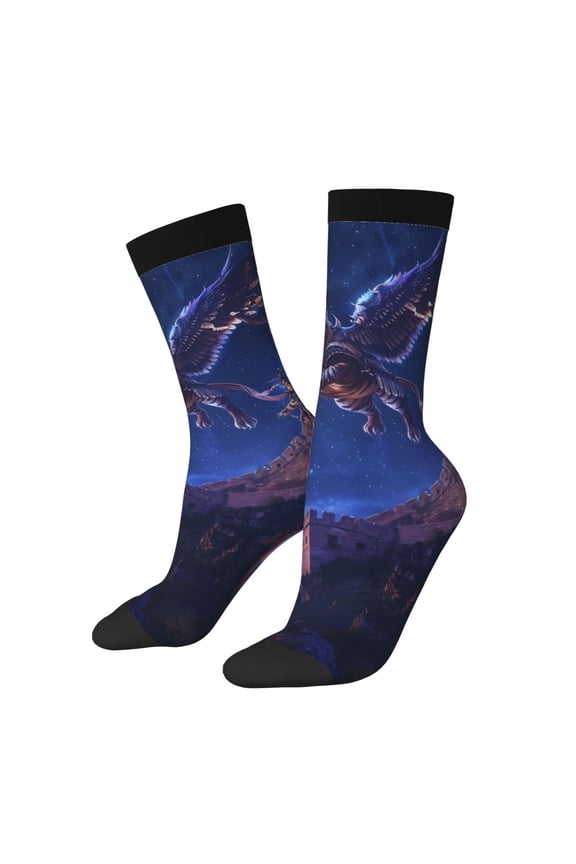 Starry Sky Wall Flying Tiger Pattern Sport Socks for Women and Men Crew Socks Sporty Calf Socks Casual Socks