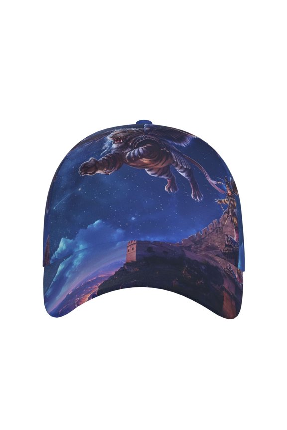 Starry Sky Wall Flying Tiger for Baseball Cap: Unisex, crafted from classic polyester twill fabric, featuring a soft unconstructed design