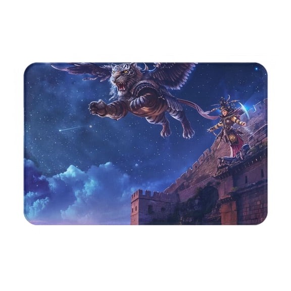 Xecao Starry Sky Wall Flying Tiger print Flannel Mat: Non-slip, 16x24in. Ideal for kitchen, bedroom, bath & living room.