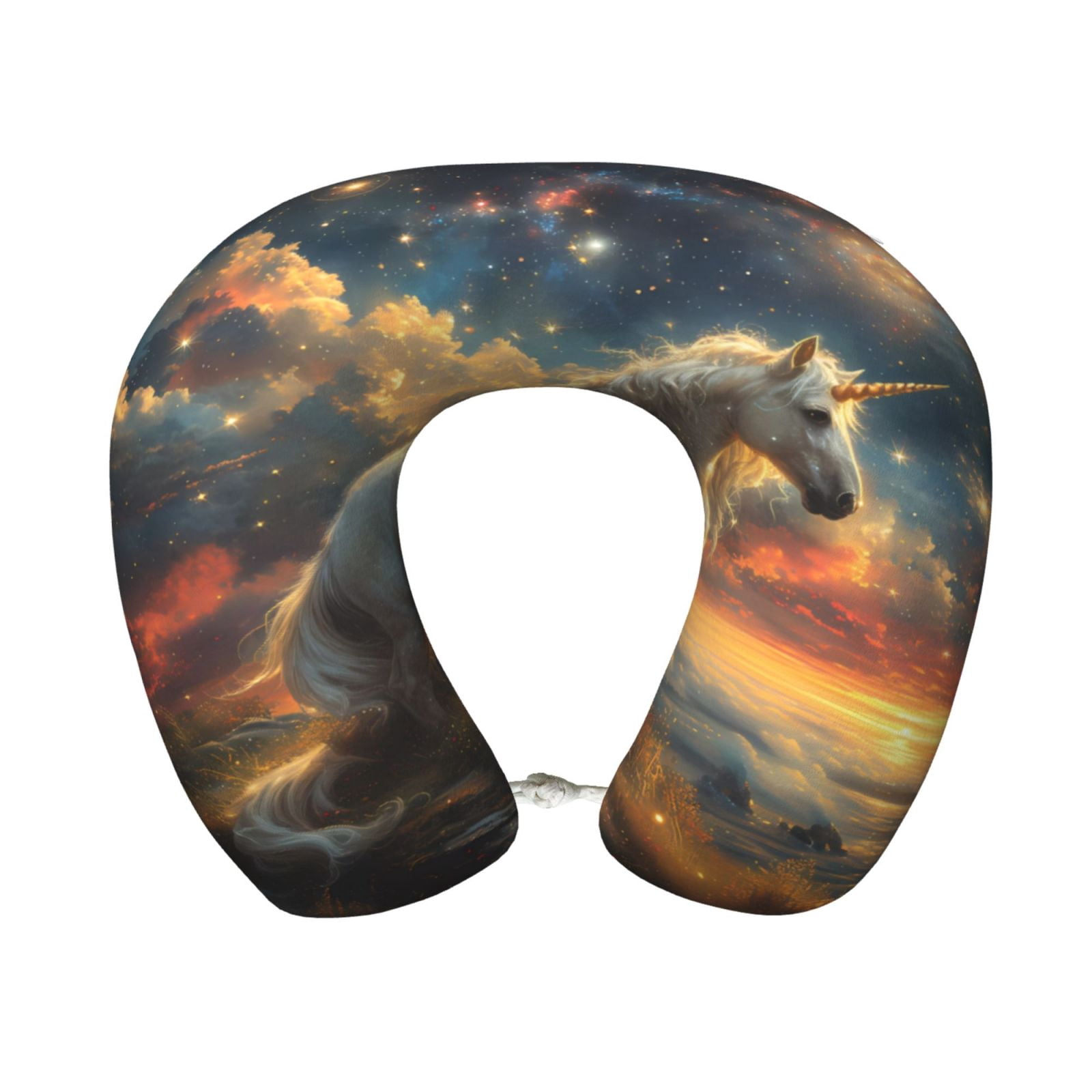 Xecao Starry Sky White Horse Print Memory Foam Cervical Neck Pillow Versatile U-Shaped Pillows for Home,Office,Camping,Travelling,Soft Washable Cover