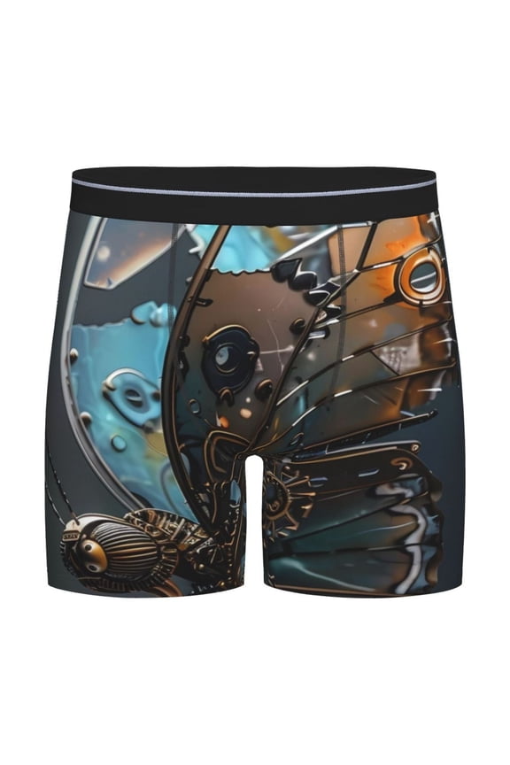 Steampunk Mechanical Butterfly Print Boxer Briefs for Men's Stretch Moisture-Wicking Underwear, Mid-Rise Classics breathable fabric