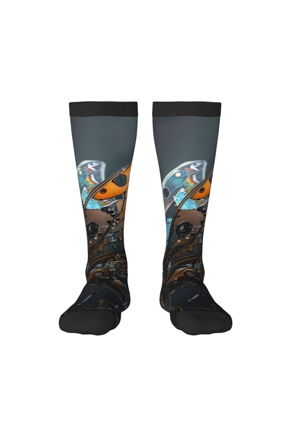 Steampunk Mechanical Butterfly Print Compression Socks for Both Men And Women for Running, Travel, Flight, Nurse