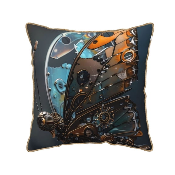 Xecao Steampunk Mechanical Butterfly Print Soft Velvet Decorative Throw Pillow Covers, Square Cushion Cases for Bed, Sofa, Living Room, Car, and Indoor Outdoor Use-16"x16"