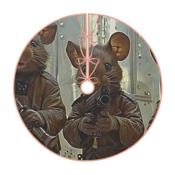 Xecao Steampunk Space Mice Warriors Pattern Christmas Tree Skirt Holiday Part Decorations for Christmas Tree, Farmhouse Christmas Decor Xmas Holiday Home Party Decorations-48"