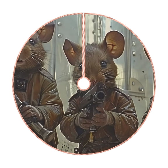 Xecao Steampunk Space Mice Warriors Pattern Christmas Tree Skirt Round Xmas Tree Mat Base Cover for Holiday Home Decorations-30"