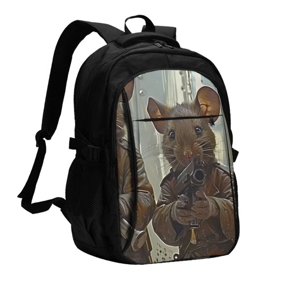 Xecao Steampunk Space Mice Warriors for Travel Laptop Backpack, USB-Charging-Enabled, Spacious Business Backpack for Men and Women,College School Computer Bag