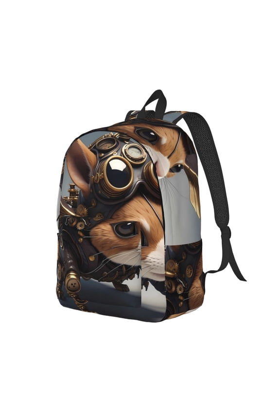 Steampunk Squirrel Pilot Canvas College Laptop Backpack, a durable rucksack designed for both men and women, ideal for travel, school, and daily use-Small