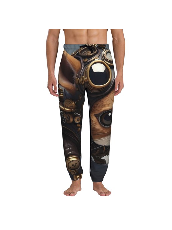 Steampunk Squirrel Pilot Print Active Tech Joggers for Men, Mens Sweatpants Lounge Pants with Pockets-XX-Large