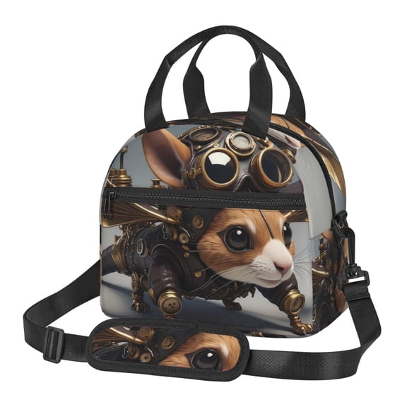 Xecao Steampunk Squirrel Pilot Print Insulated Lunch Box, Lunch Cags Lunch Bag Featuring An Adjustable Shoulder Strap