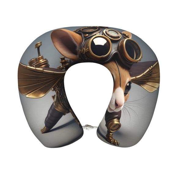 Xecao Steampunk Squirrel Pilot Print Memory Foam Cervical Neck Pillow Versatile U-Shaped Pillows for Home,Office,Camping,Travelling,Soft Washable Cover