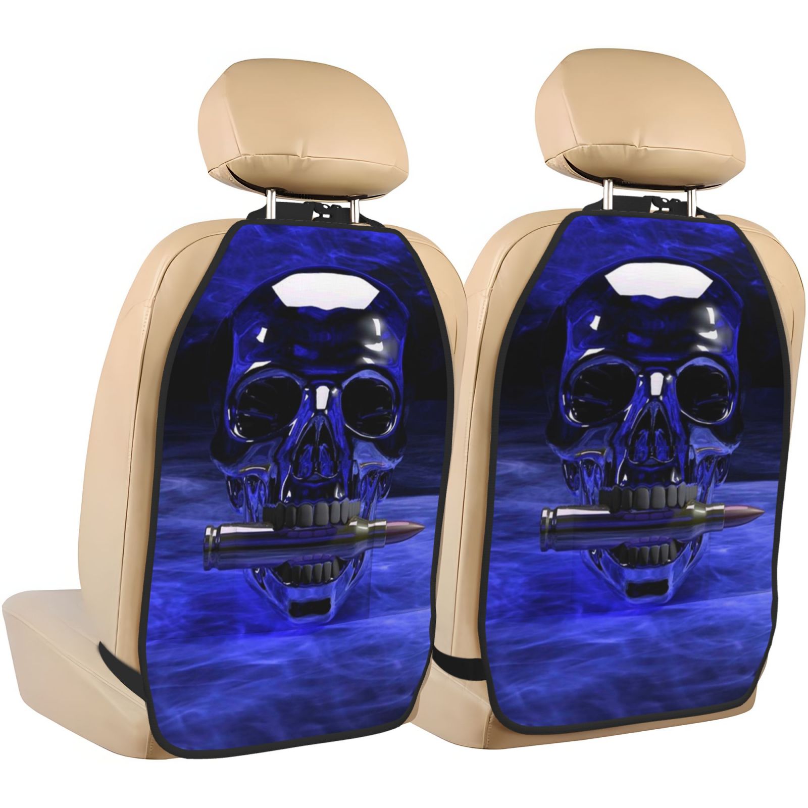 Xecao Steel Skull Pattern Car Seat Back Protector 2 Pack Large Capacity Pocket, Kick Mats Back Seat Protector